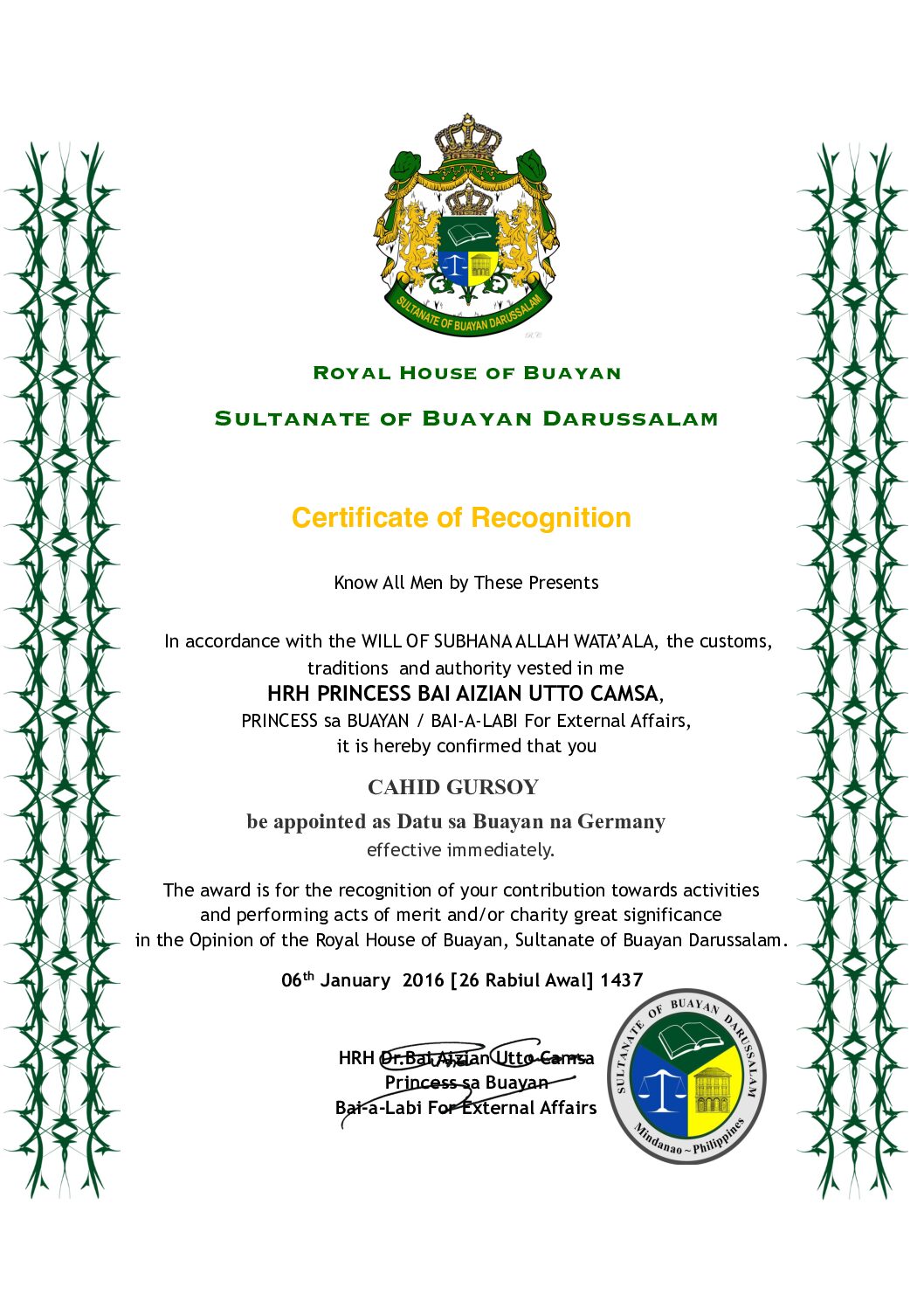 Buayan Darussalam Sultanlığı Yönetim Sisteminde "Bai-a-Labi" Unvanının Verilmesi